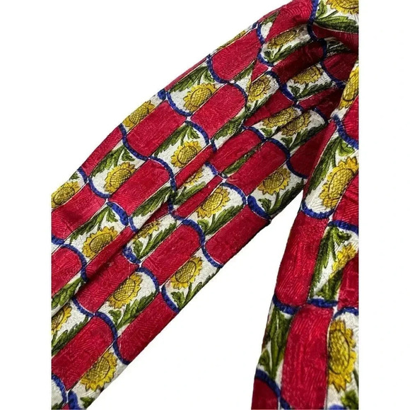 Ermenegildo Zegna Red Blue Gold Sunflowers Abstract 100% Silk Neck Tie Italy 59” - Picture 10 of 11
